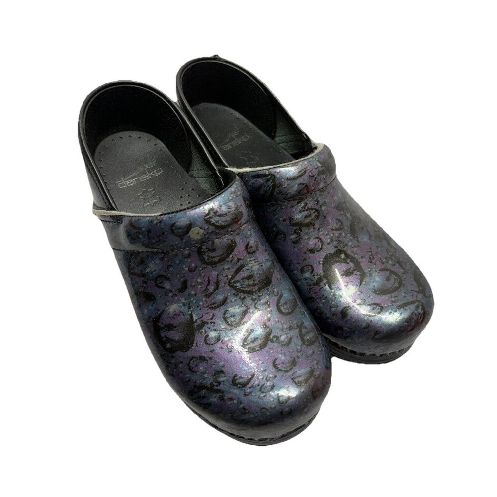 DANSKO Clog Black Gray Iridescent Patent Leather Slip-On Shoe Women's EU 38 US 8